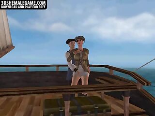 3D cartoon shemale babe fucked on a pirate ship