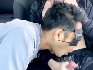 Hot Ladyboy Cum In Guys Mouth in Car