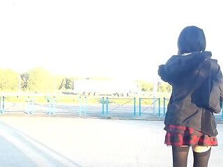 Sexy Skinny crossdresser Kimi TV public outdoors bottomless