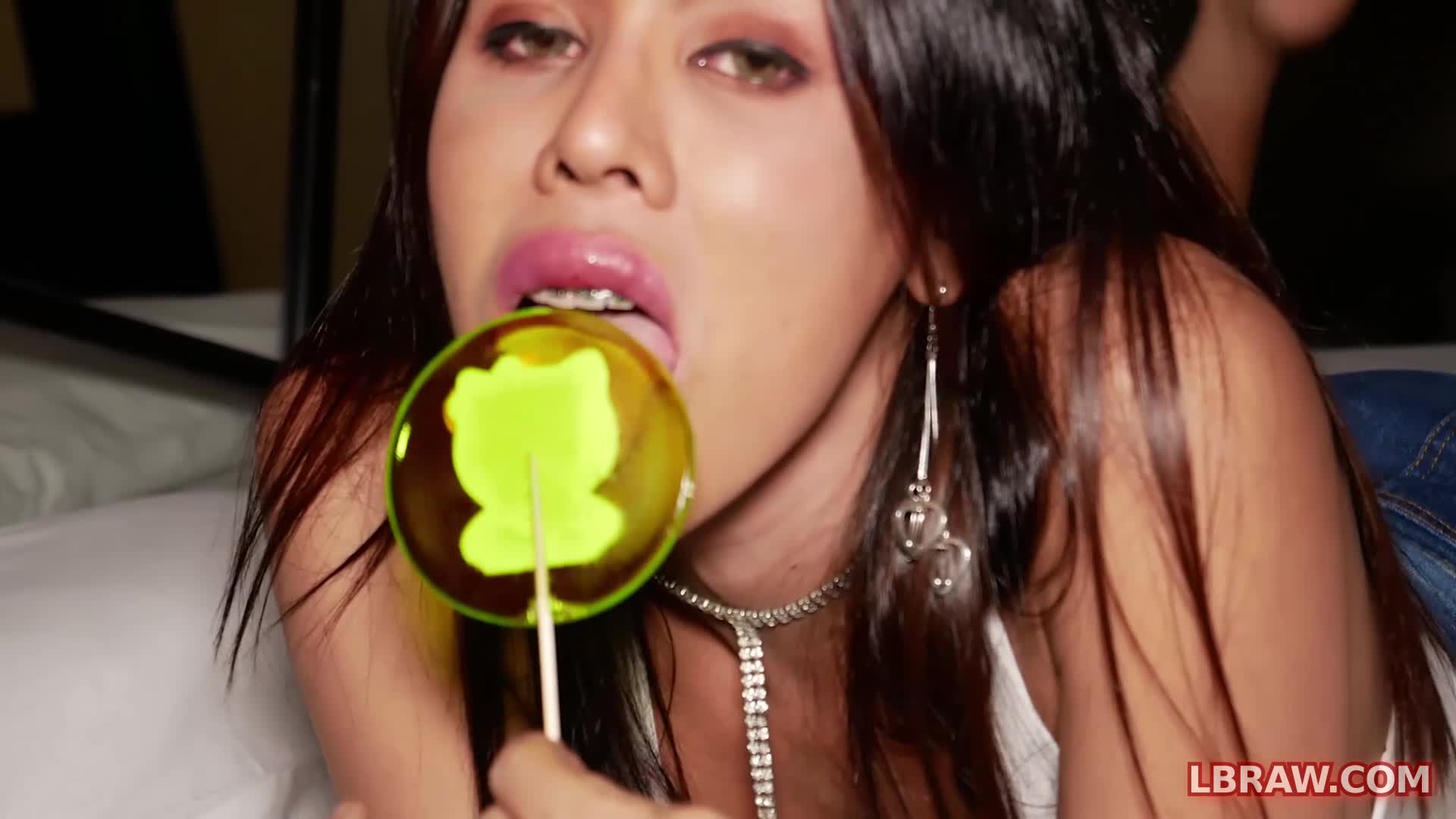 Ladyboy Lanta Licks The Lollipop Before The Action