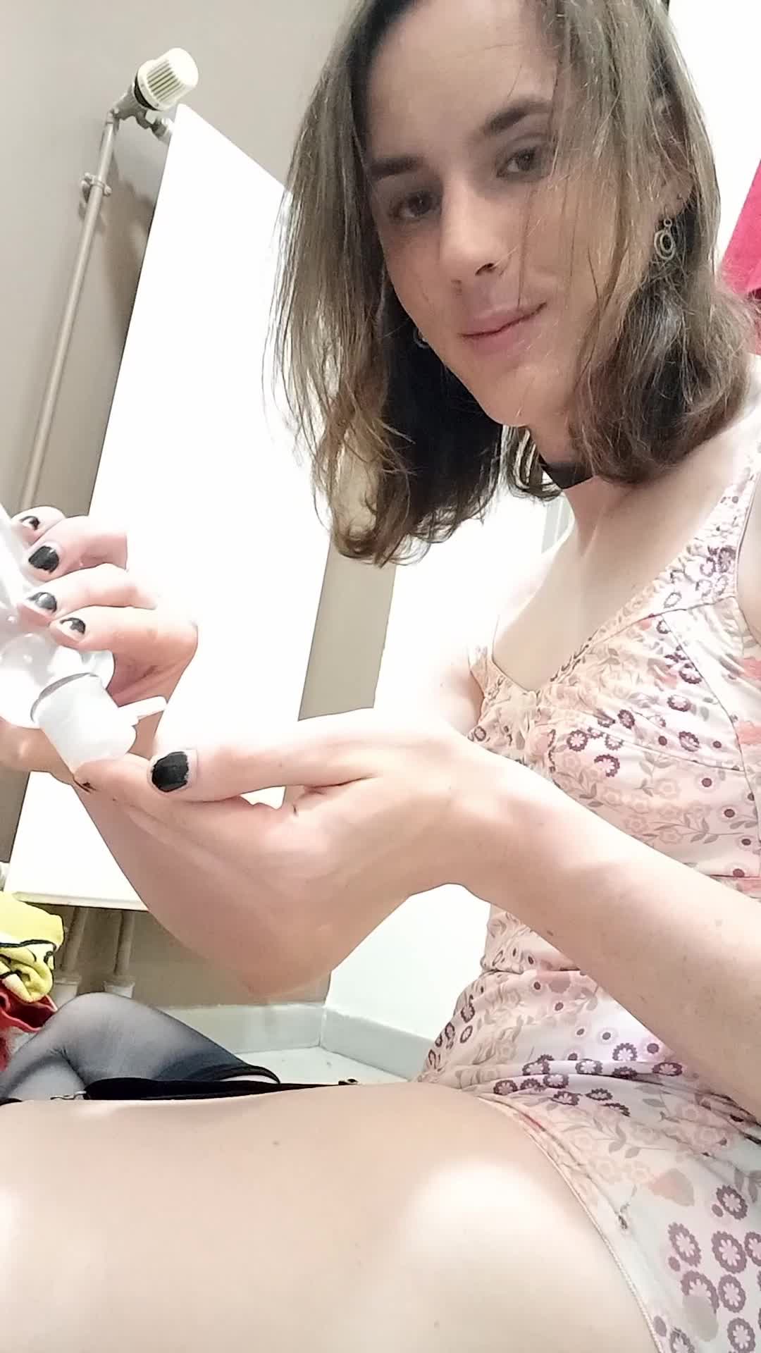 Having fun in lingerie with my vibrating plug